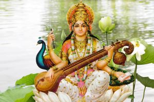 Bild der Hindu-Göttin Saraswati; u.a. Göttin der Kreativität und Künste